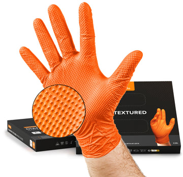 NIMEDA® Nitrilhandschuhe 50 Stück- Orange 2-3 x Dicker mit Diamant Textur